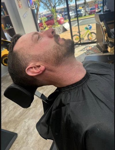 A beard trim and line-up finished with a hot towel at Fade Shack Barbers, Orewa.
